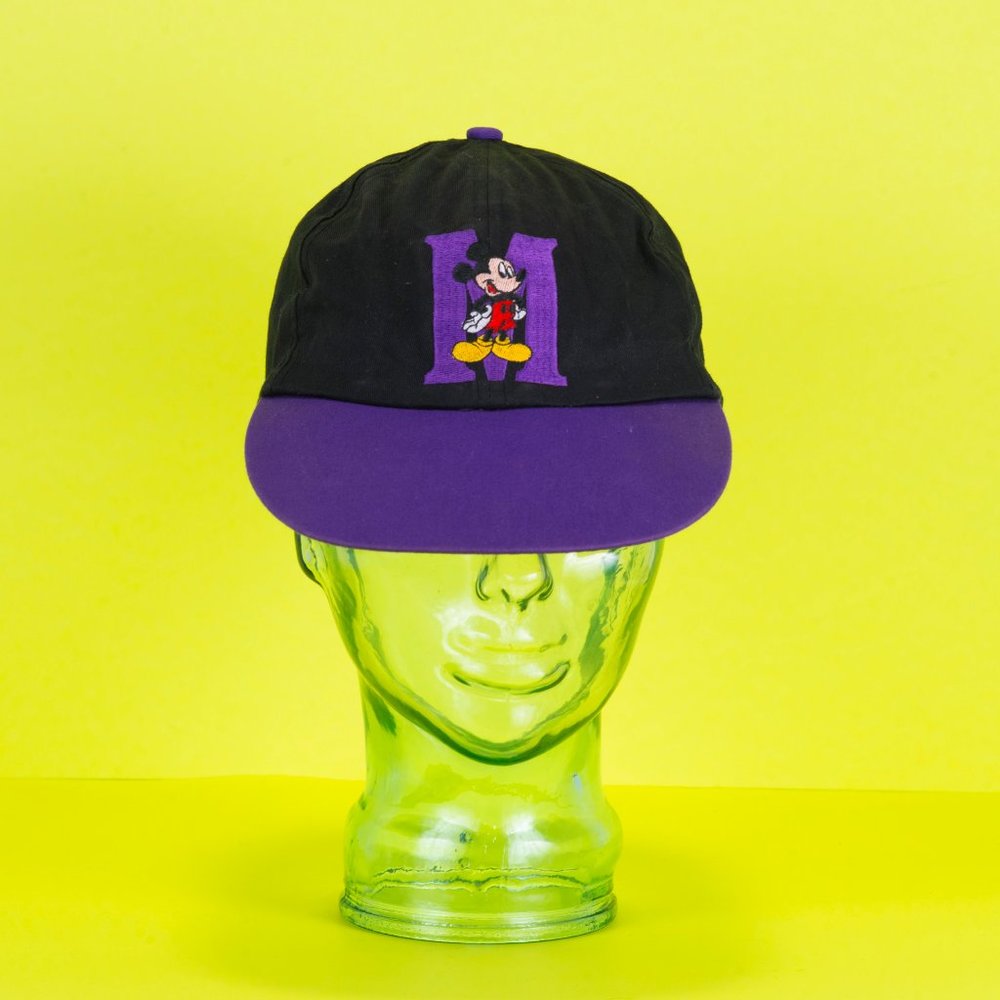 Vtg 90's MICKEY MOUSE Disney Purple & Black Hat